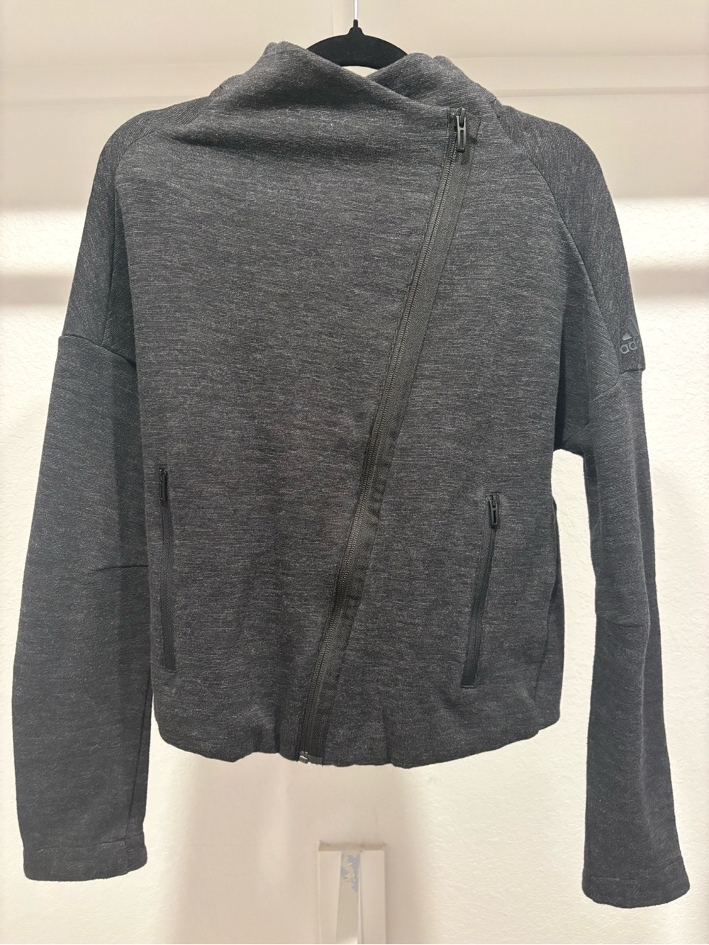 Adidas Women’s Charcoal Heart Racer Asymmetric Zip Jacket Athletic wear